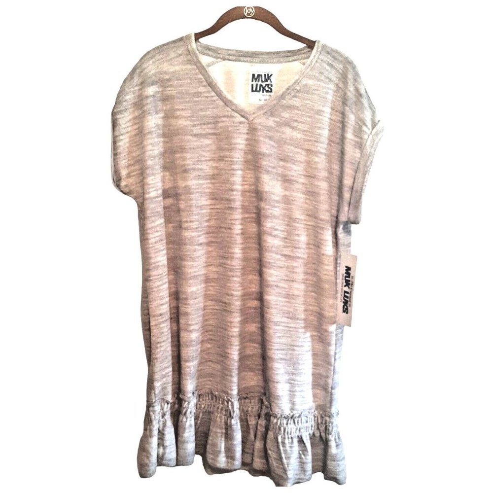 Medium Muk Luks Women Gray Marled Casual Nightgown Dress New Ruffle